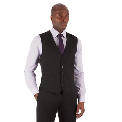 Black plain twill 5 button front waistcoat